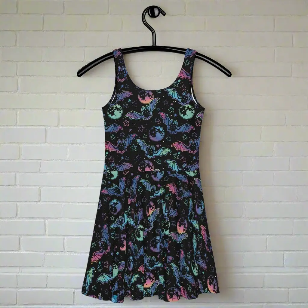 Women's Casual Sleeveless Cosmic Bats Spandex-Blend Skater Dress