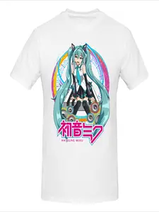 Male Hatsune Miku Anime T Shirts Streetwear Short Sleeves Pure Cotton T-shirt Leisure Novelty Design Graphic Tee Tops