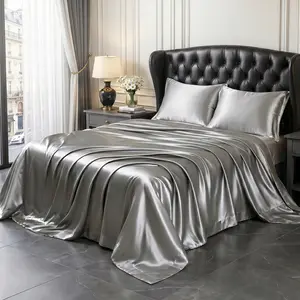 Solid Color Satin Sheets Set 3/4-Piece – Includes Flat Sheet, Fitted Sheet and Pillowcases, Ultra-Silky & Breathable with Natural Luster, Hotel Quality Bedding