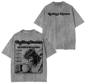 Jesus Resurrection Christian Graphic T Shirt Acid Wash Oversized Vintage Heavyweight Cotton Tee Faithcore Streetwear The Stone Is Rolled Away Religion Easter Apparel Gym Pump Cover Loose Fit Summer Casual Top Men Women Trendy Fits, Classic, Menswear