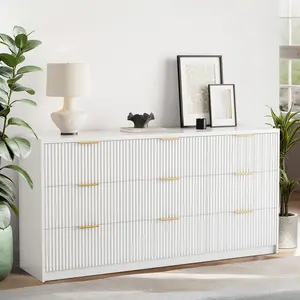 Garvee White 9 Drawer Dresser for Bedroom, 55" Wide Fluted Design with Smooth Slides and Modern Golden Handles, Ideal for Bedroom, Living Room, or Closet Storage