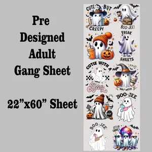 Halloween Ghost DTF Transfer Gang Sheet | 22" wide x 60" long DTF Gang Sheet | Ready to Press Tshirt Transfers