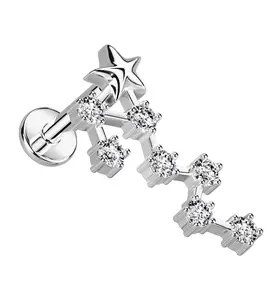 Scorpio Constellation Clear CZ Stainless Steel Internally Threaded Labret