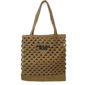 Pre-owned PRADA raffia Tote Bags Crochet Tote Bag Brown