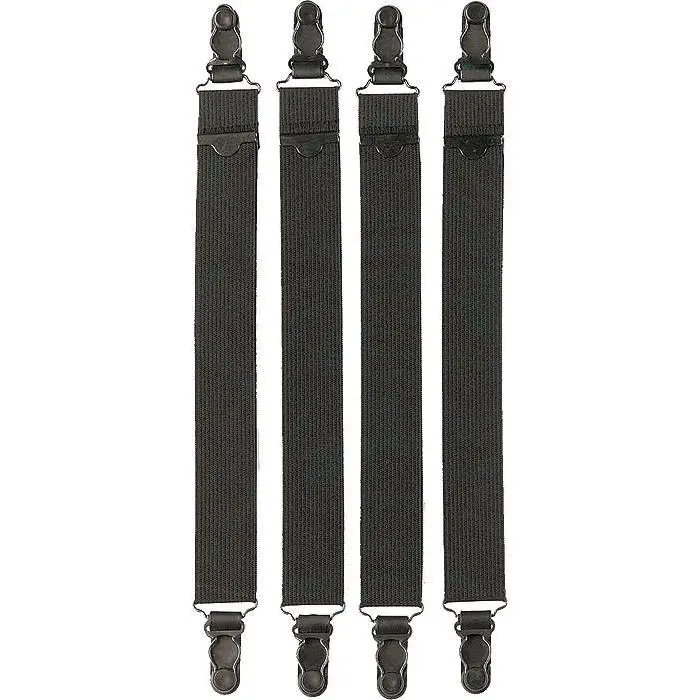Unisex Military Straight Shirt Stays, 4-Pack Elastic Fabric Garters with Metal Single Clips, Work Belt Suspenders Great for Law Enforcement, Bartenders, Security Workwear Accessories