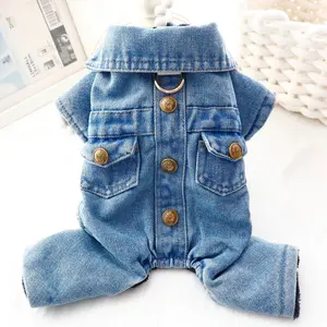 Soft Washed Denim Dog Coat with Snaps Cozy Cotton Jacket for Small Dogs Teddy Pet Outfit Four Legs and Two Legs Available