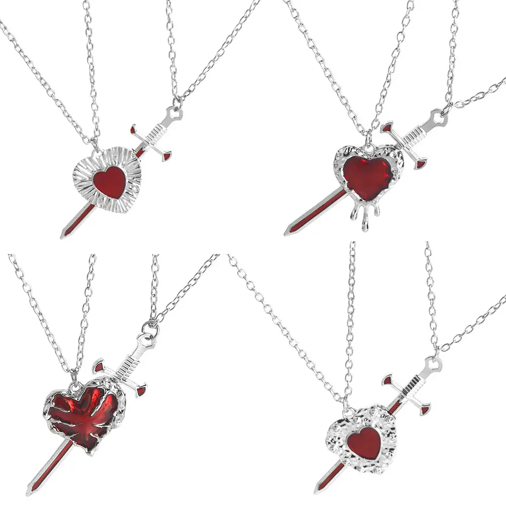 New Style Sword Love Heart Couple Necklace Pair Personality Liquid Heart Peach Heart Pendant Clavicle Chain