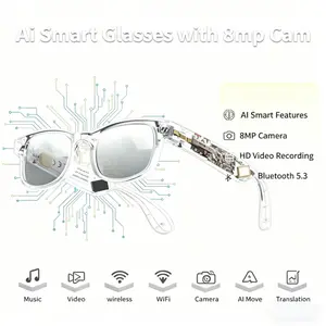 AI Smart Glasses with 8MP Camera  HD Video Recording Bluetooth 5.3 Audio Real-Time Translation for Travel Sports Wireless Touch Control Christmas Gift Transparent Automatic Device Wearable button touch adjustment