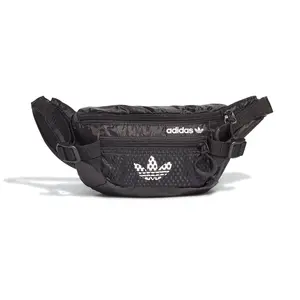 Adidas Originals Logo Mesh Polyester Crossbody Waist Bag for Men and Women in Black