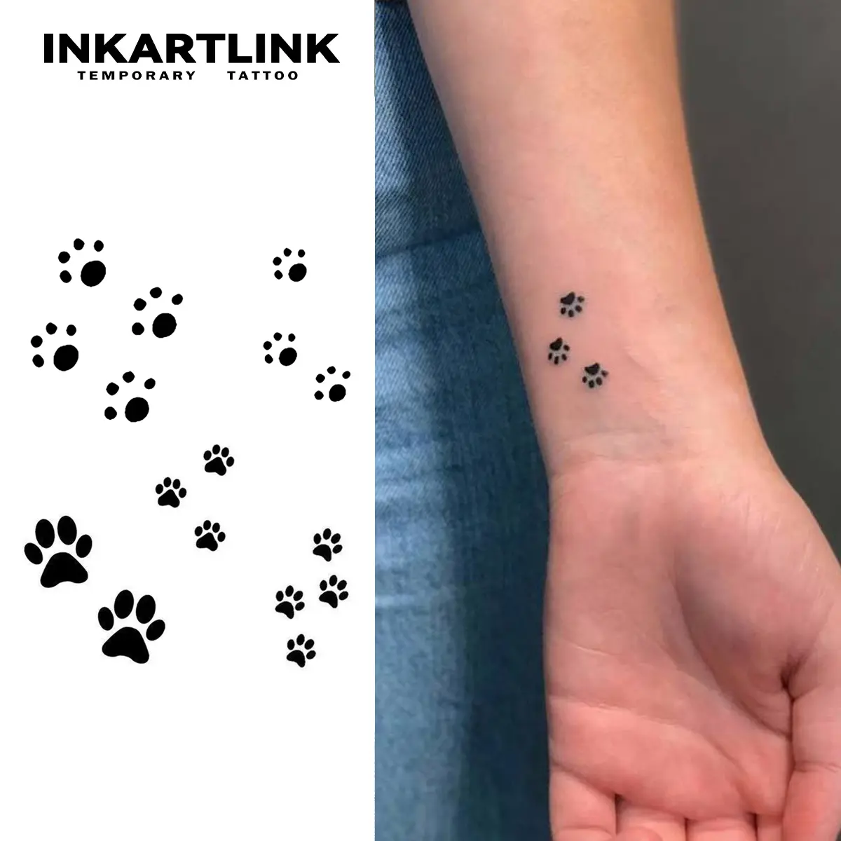 INKARTLINK Temporary Tattoo Kit, 2 Sheets of Realistic Dog Paw Print Tattoo Paper, Semi-Permanent Waterproof Wear Lasts 1-2 Weeks, For Adults & All Skin Types, Realistic Look, Long Lasting, No Adhesive, Single Item, Swimming, Semi-Permanent Paper