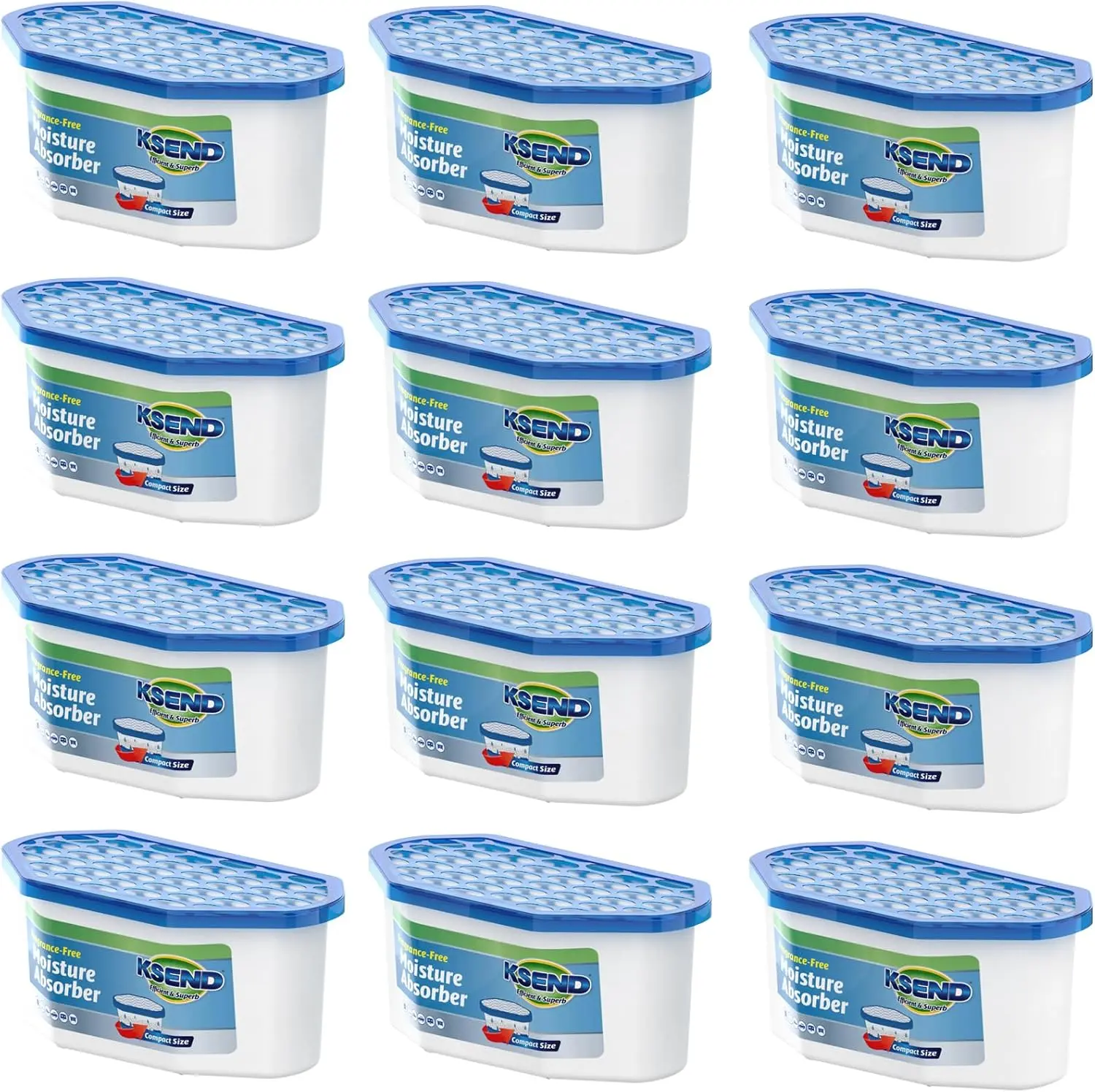 Ksend Moisture Absorber 12 Pack Bucket, Fragrance Free Closet Dehumidifier, Humidity & Damp Remover for Home, Bathroom, RV