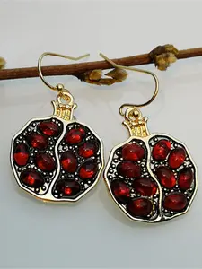1 Pair Boho Pomegranate Shaped Dangle Earrings, Artificial Crystal & Zinc Alloy Jewelry for Women, Fashion Accessories for Daily Wear Party Gift, Artificial Zircon Earrings