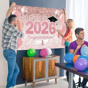 1pc Graduation Decoration Banner, Rose Background Wall for Photoshoots, Party Backdrop Decorative Item, Ideal for Graduation Events
