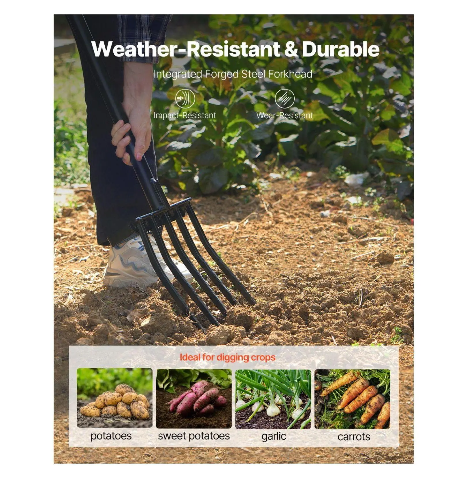 Garden Fork 5-Tine, 41 Inch Metal Handle Digging Pitchfork Default