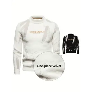 SENMEIGUO Men'S Fashion Alphabet Jacquard High Neck Pullover Sweater Casual Warm Knit Fabric Slim Fit Long Sleeve for Fall/Winter - Polyester, Acrylic, Nylon Blend