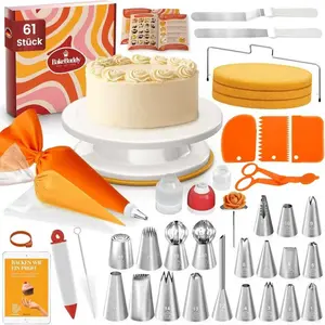 Top Rated 61pcs Cake Decorating Kit, 360° Rotating Turntable Stainless Steel Piping Tips Reusable Pastry Bags & Scraper Set, Beginner Friendly Baking Tools for Cupcakes Cookies Chiffon Cakes Parties, Ideal as Children's Day Gift for Home Bakery Use