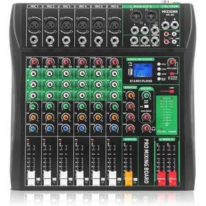 6 Channel Audio Mixer, Professional DJ Mixer Board Sound Music Mixing Console Digital Mixer with Reverb, Bluetooth, USB Port, 48V Phantom Power for Recording Karaoke Podcasting