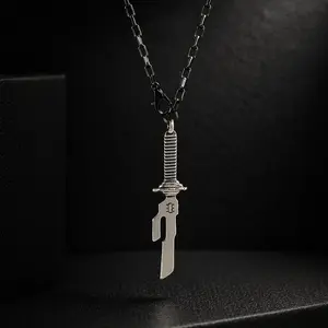 Anime Sword Pendant Necklace, Inverted Spear Style Cosplay Necklace, Unisex Minimalist Metal Jewelry Accessory with 25mm Chain