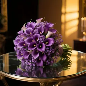 Purple calla lilies paired with exquisite artificial purple baby's breath, a perfect holiday decorative bouquet, suitable for anniversaries, wedding decorations, and home and office arrangements