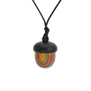 Vintage Wooden Acorn Pendant Necklace Handmade Storage Cord Choker