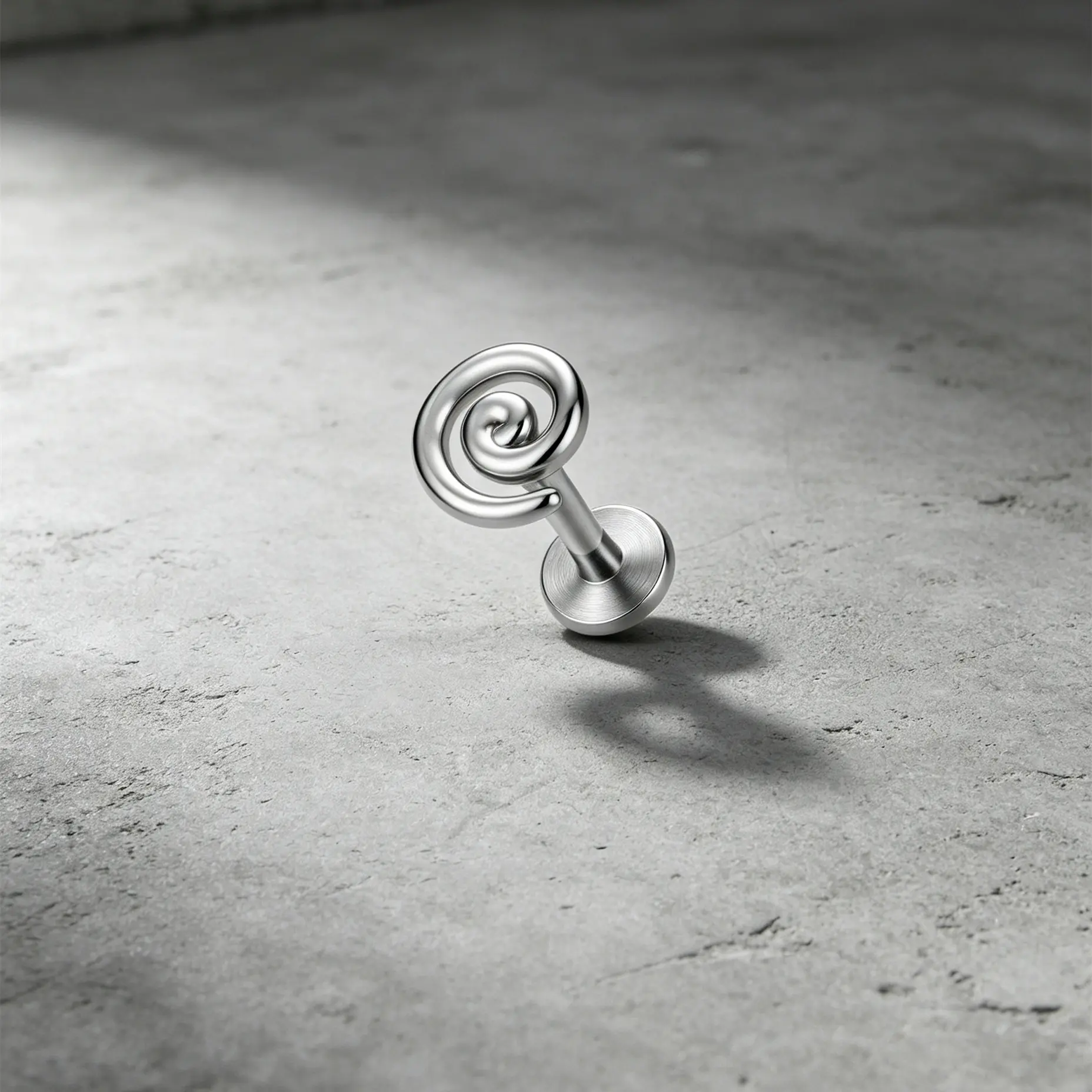 OUFER 16G 6mm Spiral Internally Threaded Flat Back Cartilage Tragus Stud Helix Earrings, Stainless Steel Piercing Jewelry, Body Jewelry