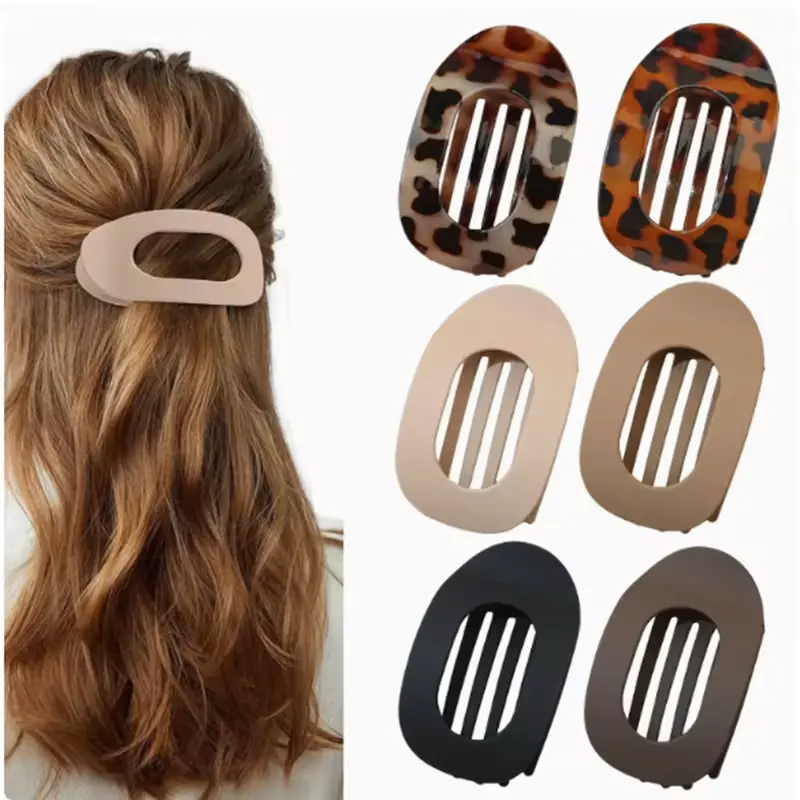 Women's Tortoiseshell Oval Flat Acrylic Metal Claw Clips - Non-Slip Rustproof Alligator Clips with Matte Crystal Butterfly, Embroidery Hello Kitty Bow, Non-Damaging Design for Thick/Thin Hair Half-Up Updos, Everyday Wear, Oval Shape, Flat Clip