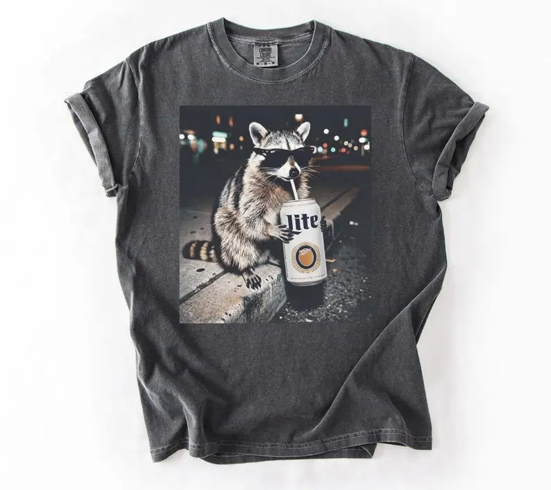Comfort Colors Raccoons Lite Beer T-shirts, Funny Meme Genz Dank Raccoons, Trendy TShirt Womenswear Cotton Top