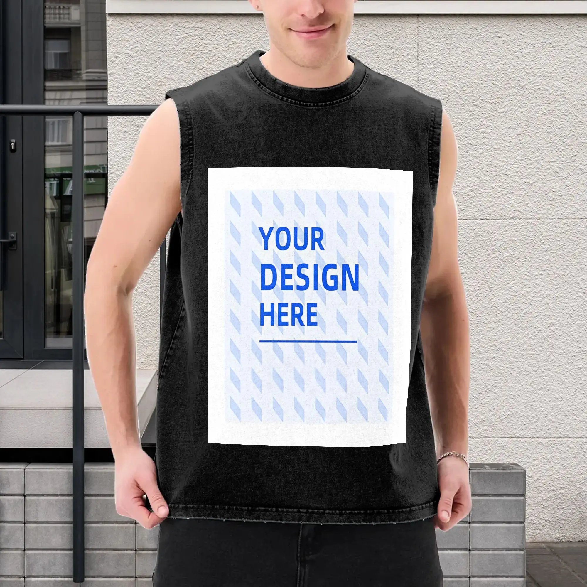 Men's Custom Print Tank Top, Heavyweight 230g Cotton, Loose-Fit Baggy Crew Neck, Sweat-Absorbing & Versatile, Menswear, Heavy Cotton