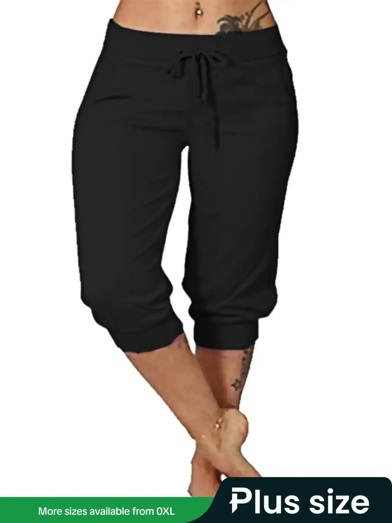 【Plus Size】 Solid Drawstring Waist Capri Pants, Casual Comfy Pocket Trousers for Daily Wear, Women's Bottoms for All Seasons