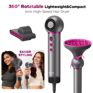 BABONIR 360° Rotatable Hair Dryer, High-Speed Blow Dryer for Fast Drying, 110,000 RPM Lightweight & Compact Hair Blow Dryer with Diffuser, Concentrator, Rotatable Head, Cool Shot, Portable Hairdryer for Home Travel,Christmas Gifts Holiday Gift