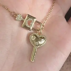 Sweetheart Lock Key Pendant with Diamond Necklace, Sweetly Lock Her, Gift