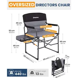 KingCamp Oversized Camping Directors Chair  Side Table, Compact Design Heavy Duty 440lbs, Folding Portable Padded Camp Chairs  Extra Wide Seat & Anti-Sag Fabric for Outdoor Fishing Sports Lawn Adjustable Cot with Mattress Swivel Headrest