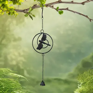 1 pc, outdoor dragonfly shaped metal decorative wind chime with bell, suitable for house, garden, patio, door, freshness cabinet welcome wind chime, indoor decorative wind chime, black (dragonfly) with melodious sound, holiday, party and birthday gift.