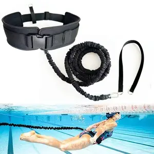 Stationary Swimming Training Bungee Cord Kit, Adjustable Padded Waist Belt, Anchor Strap & Mesh Bag, Pool Exercise Equipment for Adults, Swimming Accessories