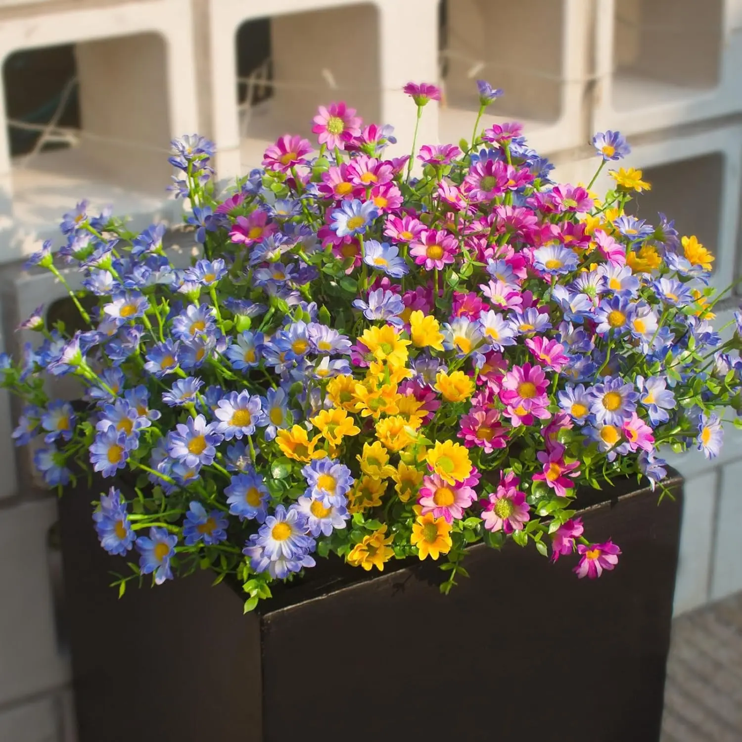 Artificial Plants & Flowers Outdoor 12Bundles Fade Resistant Wildflowers Fake Daisy Outside Colorful Flowers Spring Summer Decorations for Planter Front Porch Decor(12 Bundles 3 Colors)