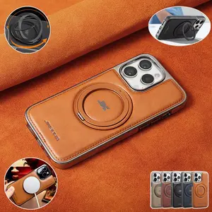 Luxury Magnetic Attraction Stand Phone Case, 360 Degree Rotatable Magnetic Attraction Faux Leather Protective Phone Case Cover Protector, Smartphone Accessories for iPhone 15 14 Plus 13 12 11 Pro Max, Protection