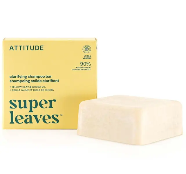 ATTITUDE Clarifying Shampoo Bar, Natural Origin, for Greasy and Oily Hair, Jojoba Oil & Yellow Clay, EWG Verified & Clean ingredients, Vegan, Earl Grey & Fresh Cucumber Scent, 4 Oz