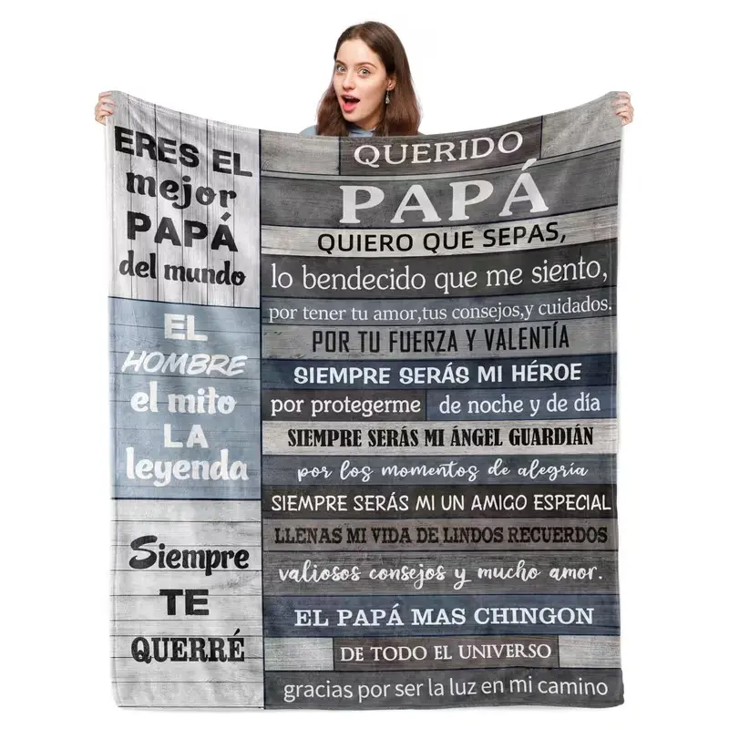 Father's Day Flannel Throw Blanket 1pc - Contemporary Style Machine Washable Spanish Quote Printed Blanket for Dad, All-Season Multipurpose Knitted Flannel with Digital Printing, Polyester 100%, Ideal Gift for Dad's Birthday or Special Occasion