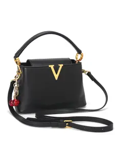 Stylish black ladies' evening clutch bag, handbag, handheld bag, fashionable purse handbag, accessories and charms, cherry-themed embellishments, perfect for weddings, parties and complementing your handbag ensemble.