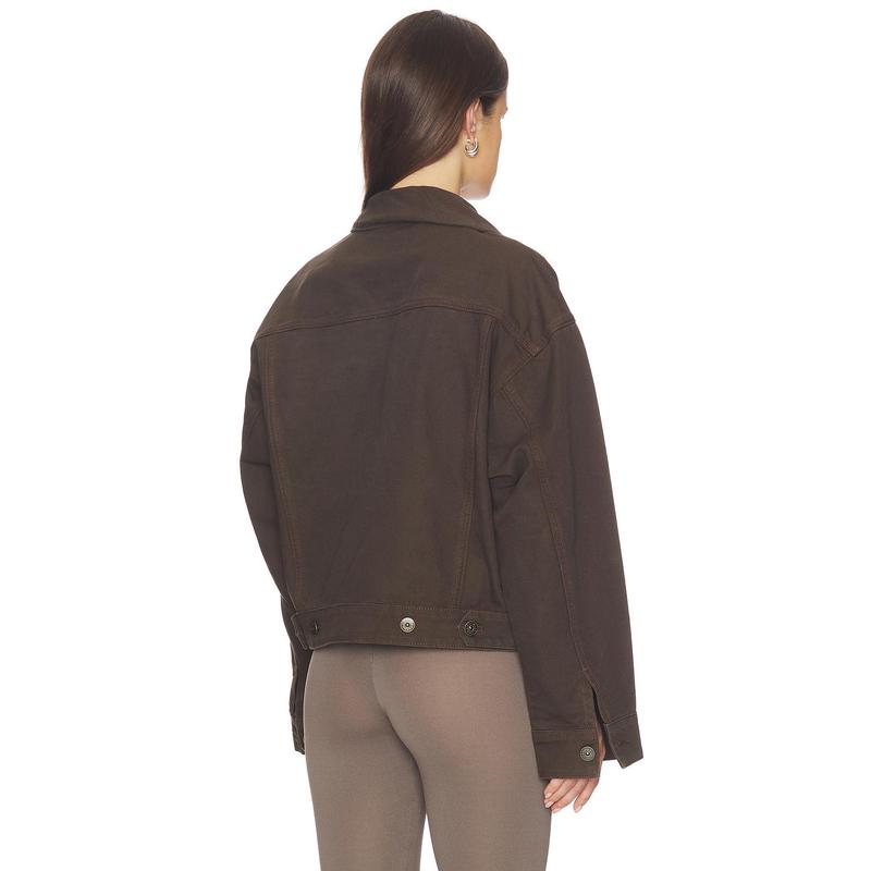 MARRKNULL Dislocated Wrap Around Denim Jacket in Brown