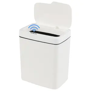 4 Gallon Automatic Motion Sensor Bathroom Trash Can with Lid, Plastic Smart Garbage Can Touchless, White
