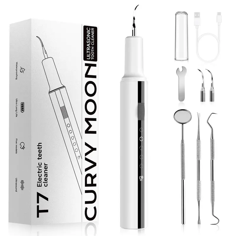 White Rechargeable Cordless Oral Irrigator - Portable Teeth Cleaner with LED Light, 5 Adjustable Modes, Auto Stop Mode, Waterproof Cleansing, Gentle on Gums and Skin for Plaque Removal, Deep Clean for Fresh Teeth, Lightweight Adult Travel Use