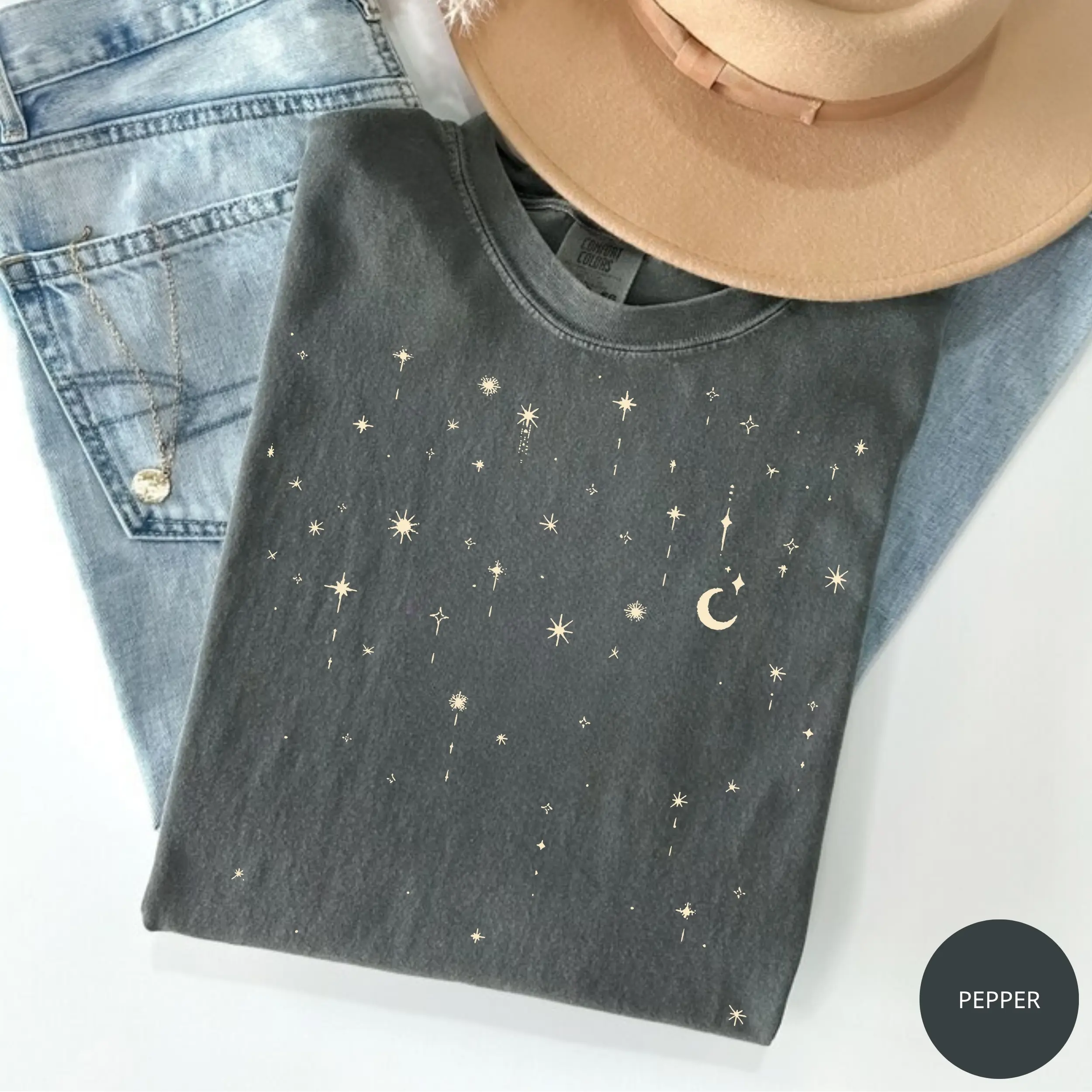 Comfort Colors Vintage Starlight Celestial Shirt, Mystical Moon Astrology Graphic Tee, Aesthetic Space Shirt for Women, Spiritual Style Gift