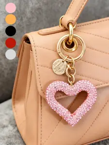 Valentine's Day Clay Heart Keychain, Heart Shaped Keychain, Crystal Inlaid Hollow Design, Handmade Personalized Accessory, Unisex Car Key Chain, Phone Strap, Keychain For Bags, Stylish Keychain, Multi-Functional Key Ring