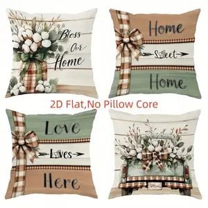 4pcs, Vintage Themed Throw Pillow Covers, Bouquets, Vintage Trucks Patterns Design, "Bless Our Home" and "Love Lives Here" Text, Suitable for Living Room, Bedroom, Sofa and Bed Decoration, 2D Flat, Single Sided Printing, No Pillow Core