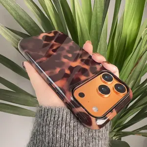 Glossy Tortoiseshell Pattern Dual-Layer Shockproof Phone Case, Retro Aesthetic Protective Cover, Stylish Daily Accessory for iPhone & Samsung Design Lotus