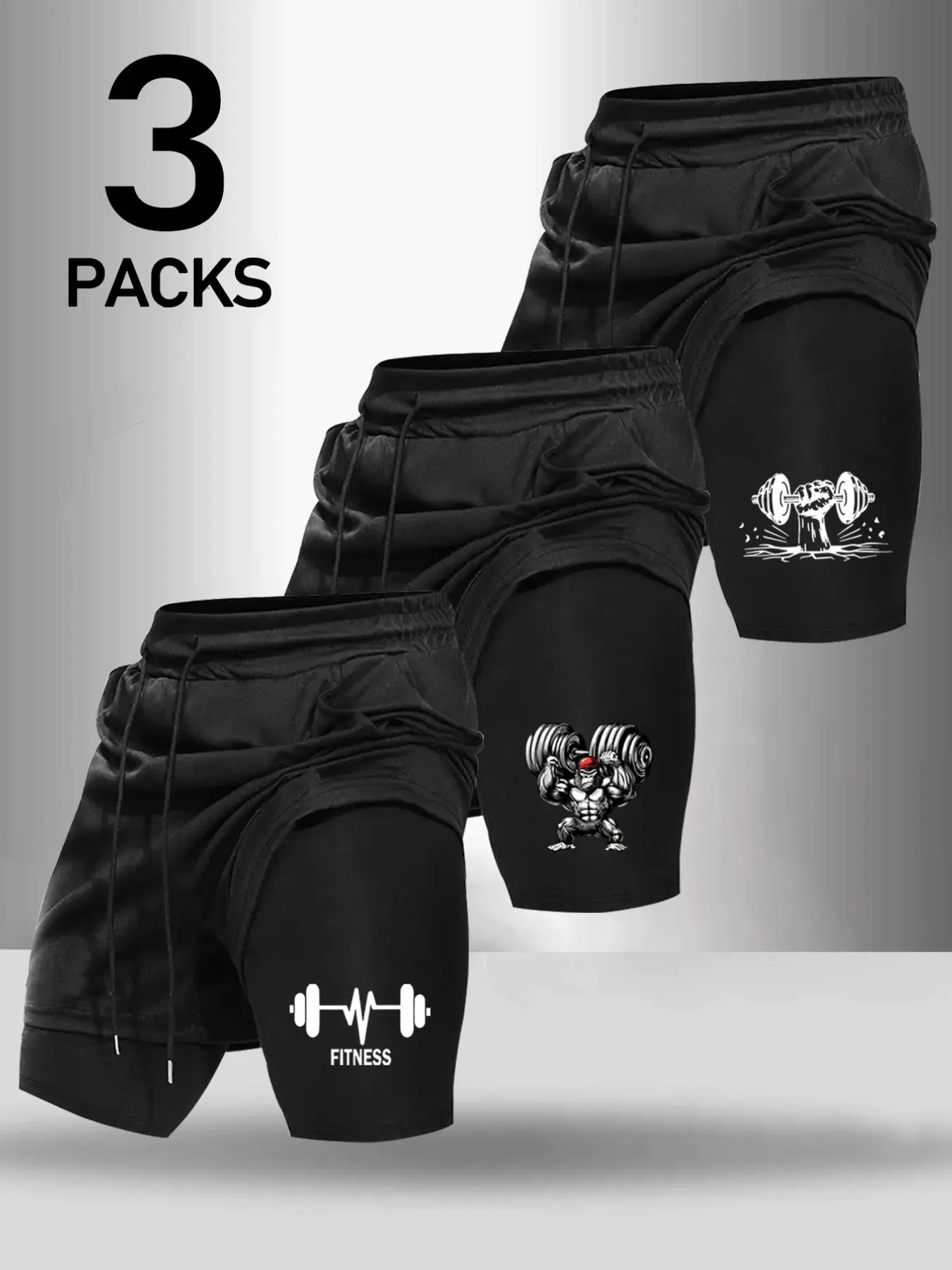 Men's Summer Gym Shorts, Fashion 2-In-1 Fake Two-Piece Drawstring Waist, Lightweight Breathable Fabric, Performance Training Shorts, Athletic Fitness Shorts, Ideal for High-Intensity Workouts, Athletic Training Shorts, Cool Sports Shorts