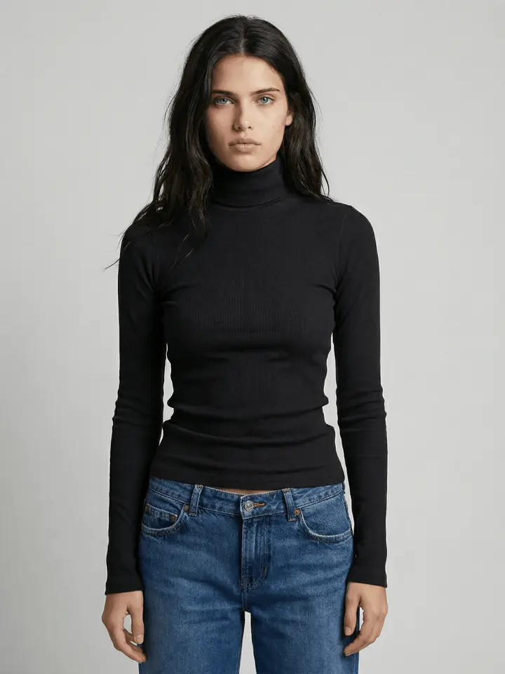 PUBLIC VEIL Women's Cotton/Modal Blend Foldover Ribbed Turtleneck Everyday Fit