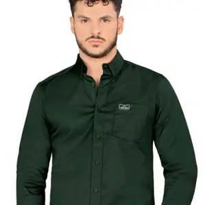 0463 Montero Green Men's Classic Fit Button-Up Shirt with Chest Pocket and Long Sleeves for Casual and Professional Use