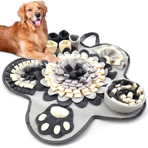 Snuffle Mat for Dogs, Flower Shaped 60cm/23.6" Interactive Puzzle Toy Foraging Mat with Squeaker, Mental Stimulation Slow Feeder Enrichment Nose Work Mat, Machine Washable Non-Slip for Small Medium Breeds & Cats (Gray & Yellow)